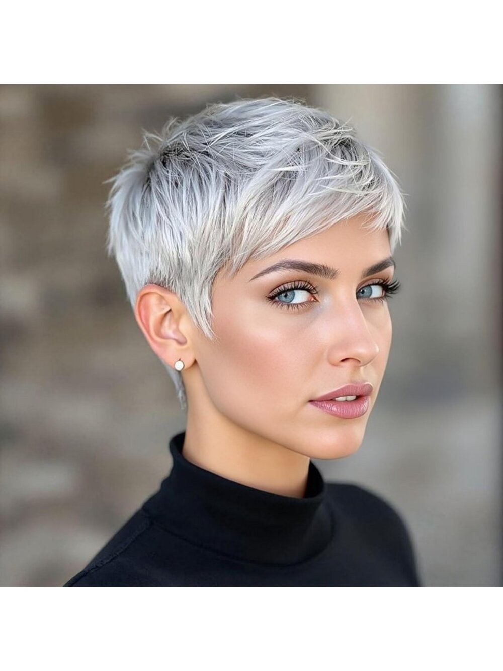 Platinum Pixie Cut Synthetic Wig, Short Silver Gray Hair, Textured Layered Style